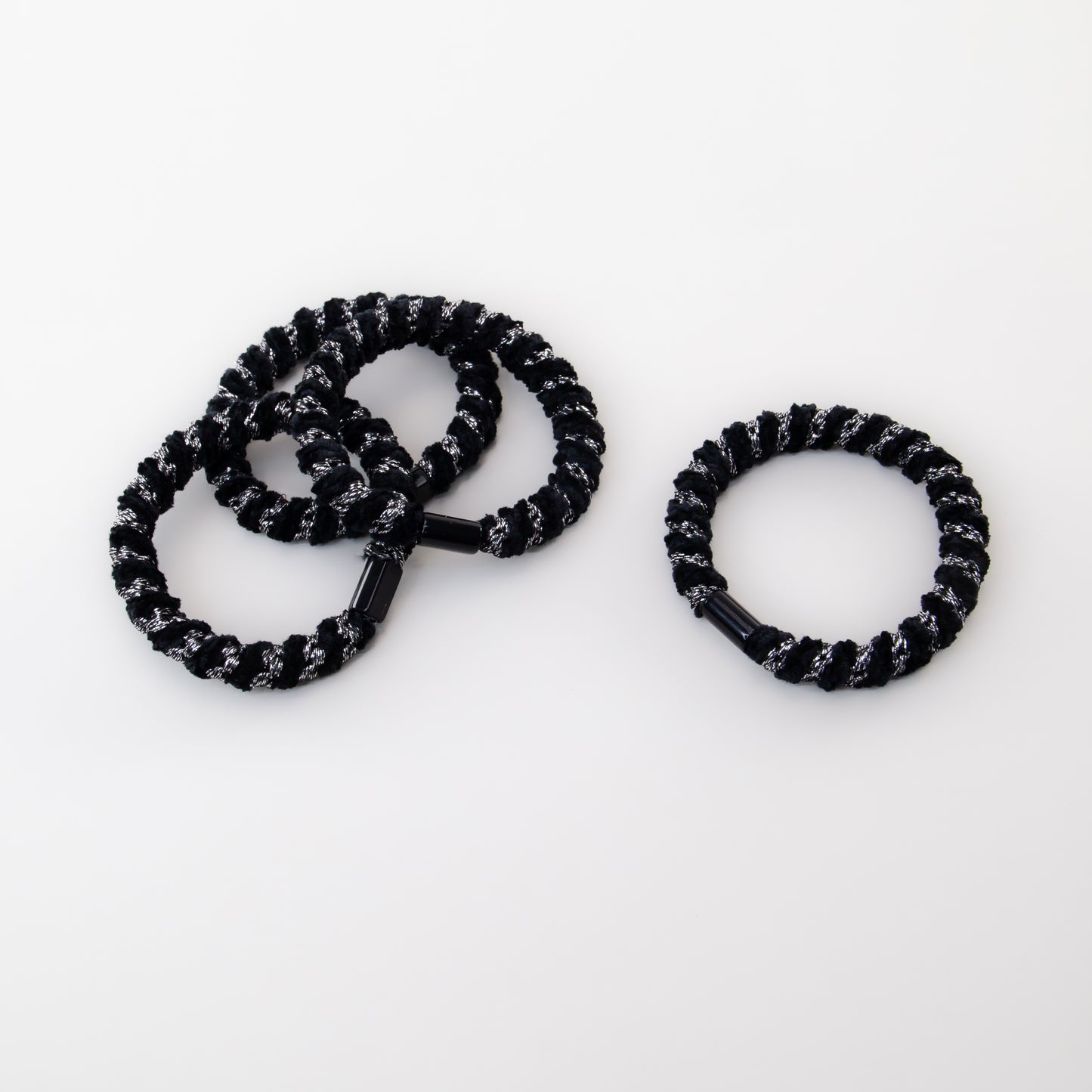 Elastice de păr cu textură răsucită, grosime 1 cm, set 4 buc - Negru & Argintiu