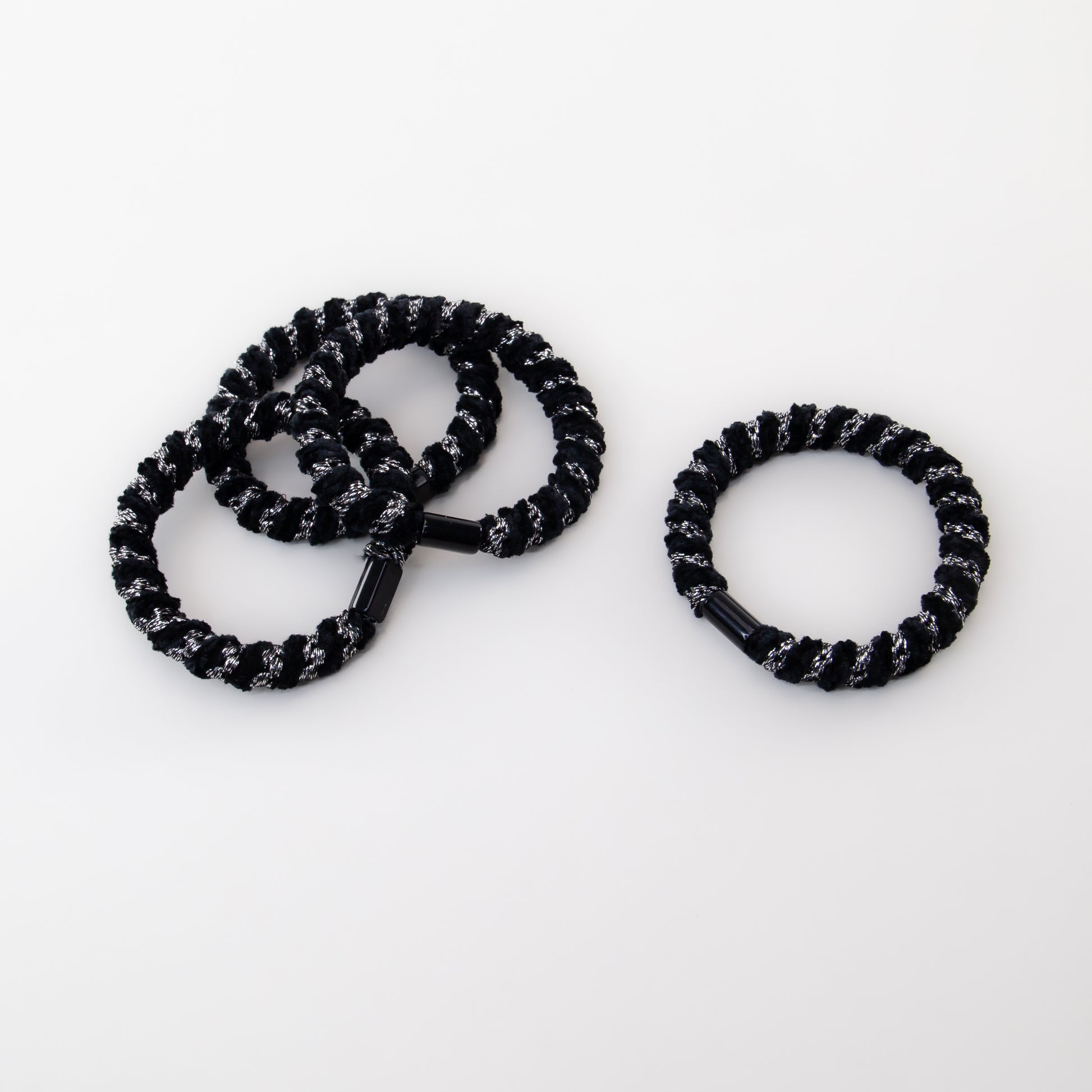 Elastice de păr cu textură răsucită, grosime 1 cm, set 4 buc - Negru & Argintiu