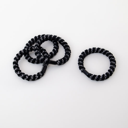 Elastice de păr cu textură răsucită, grosime 1 cm, set 4 buc - Negru & Argintiu