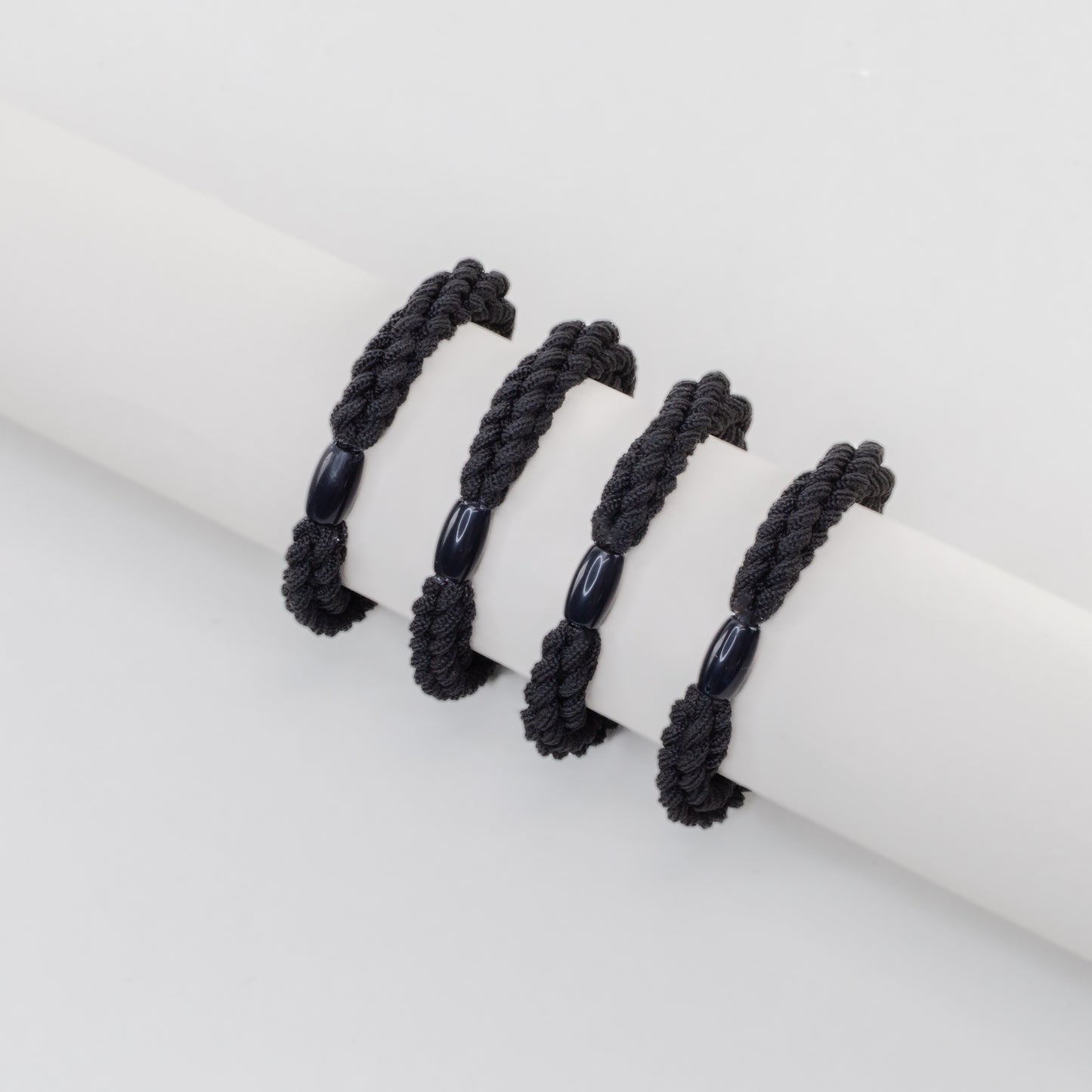 Elastice de păr cu textură răsucită, grosime 1 cm, set 4 buc - Negru