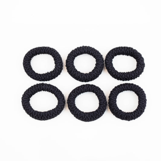 Elastice de păr rezistente cu textură încrețită, grosime 1,5 cm, set 6 buc - Negru