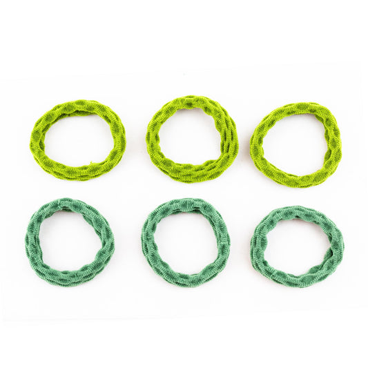 Elastice de păr rezistente cu textură tip fagure, grosime 1,5 cm, set 6 buc - Verde Mix