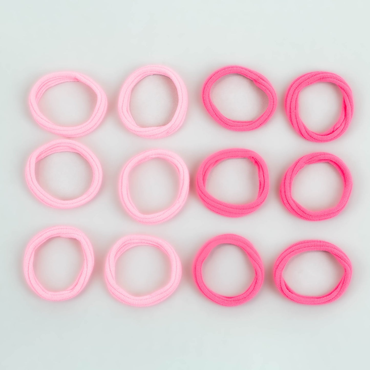 Elastice de păr simple cu striații, grosime 1 cm, set 12 buc - Roz