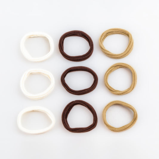 Elastice de păr simple și rezistente cu striații, grosime 1 cm, set 9 buc - Caffe Latte Mix