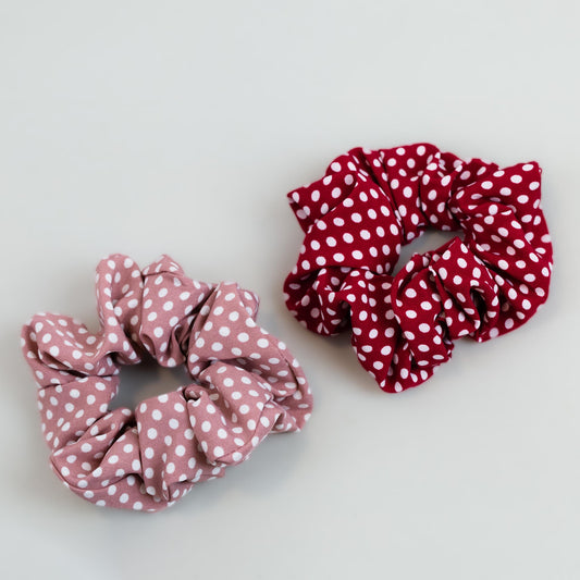 Elastice de păr tip scrunchie cu buline, grosime 4,5 cm, set 2 buc - Roz, Roșu