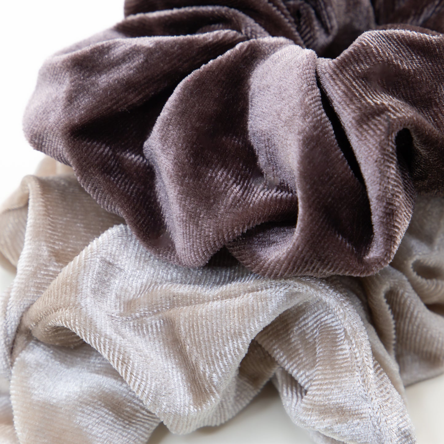 Elastice de păr tip scrunchie cu textură catifelată, grosime 5 cm, set 2 buc - Maro, Bej
