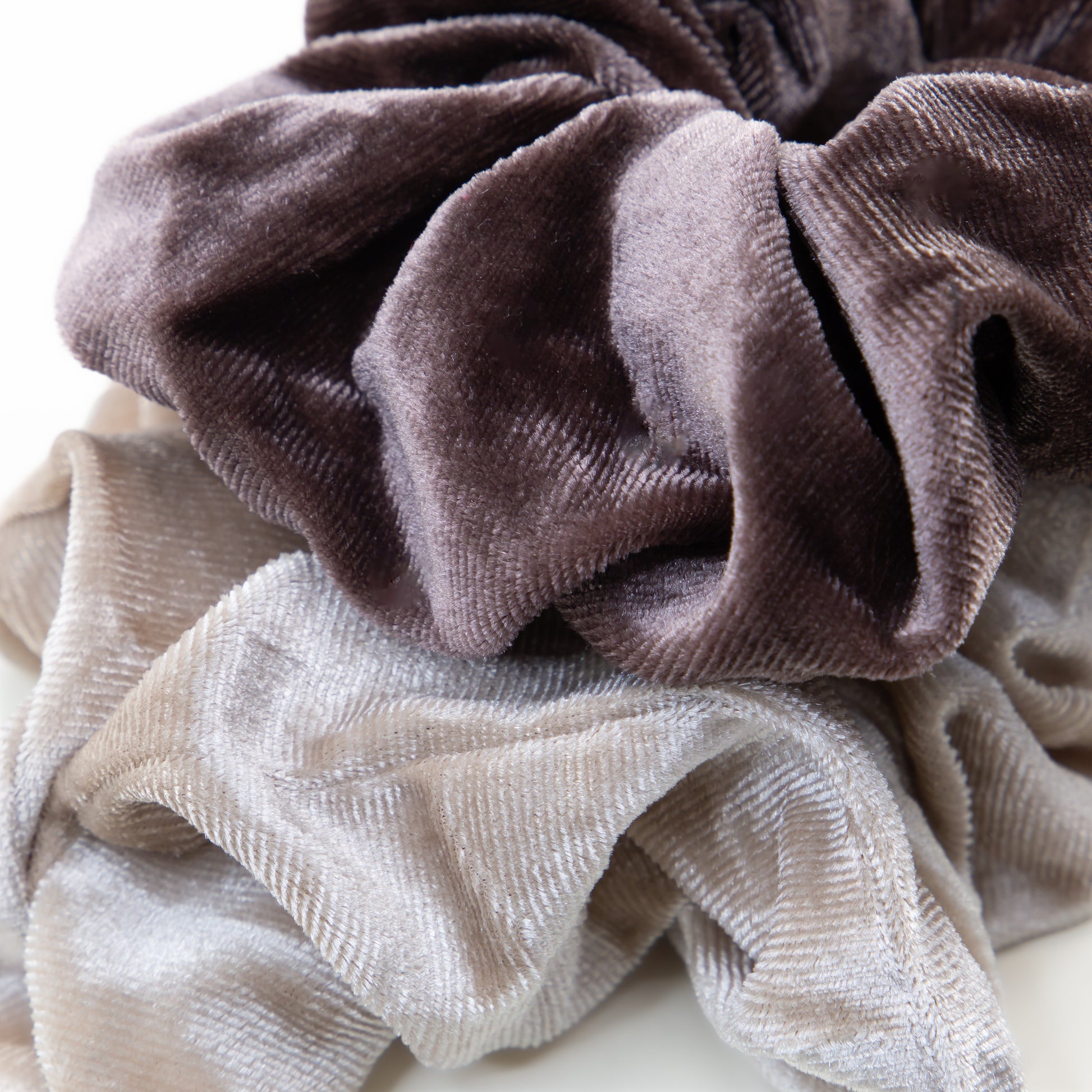 Elastice de păr tip scrunchie cu textură catifelată, grosime 5 cm, set 2 buc - Maro, Bej