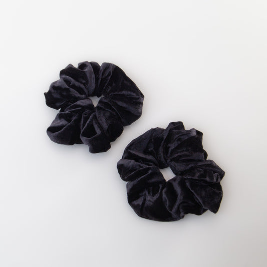 Elastice de păr tip scrunchie cu textură catifelată, grosime 5 cm, set 2 buc - Negru