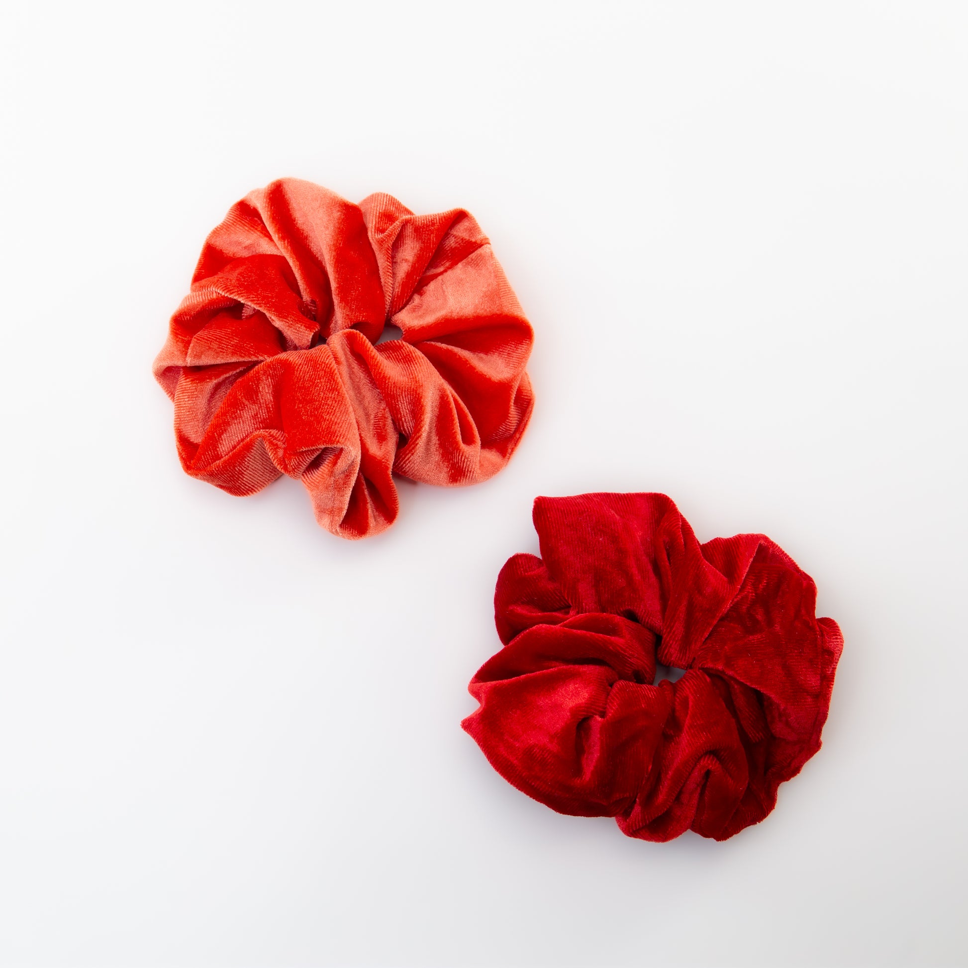 Elastice de păr tip scrunchie cu textură catifelată, grosime 5 cm, set 2 buc - Roșu, Portocaliu
