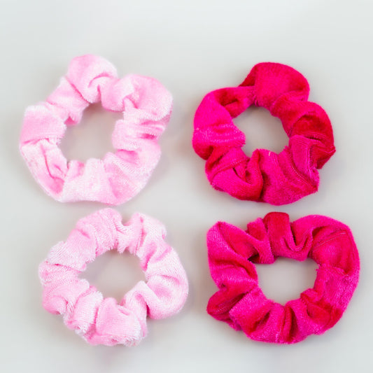 Elastice de păr tip scrunchie cu textură de catifea, grosime 2,5 cm, set 4 buc - Roz Mix