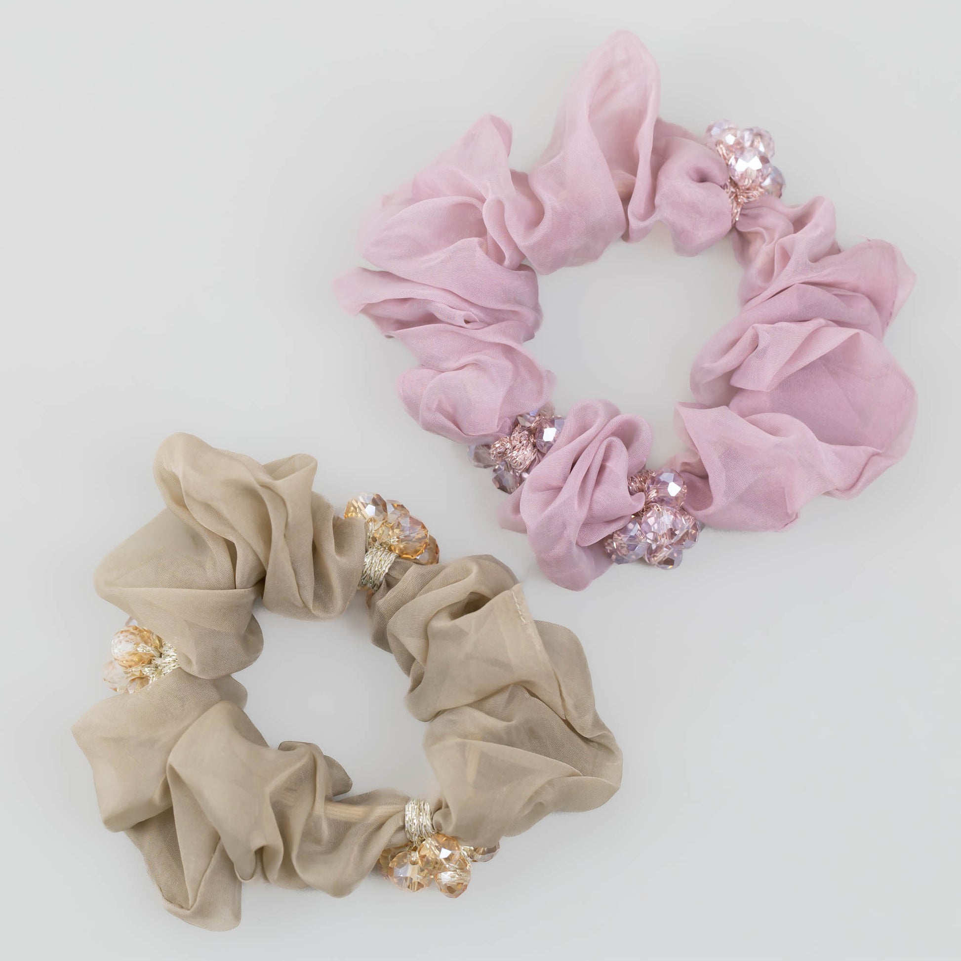 Elastice de păr tip scrunchie cu textură delicată și pietre, grosime 3 cm, set 2 buc - Deluxe Mix