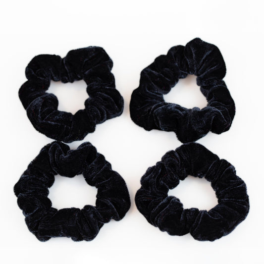 Elastice de păr tip scrunchie cu textură fină de catifea, grosime 2,5 cm, set 4 buc - Negru