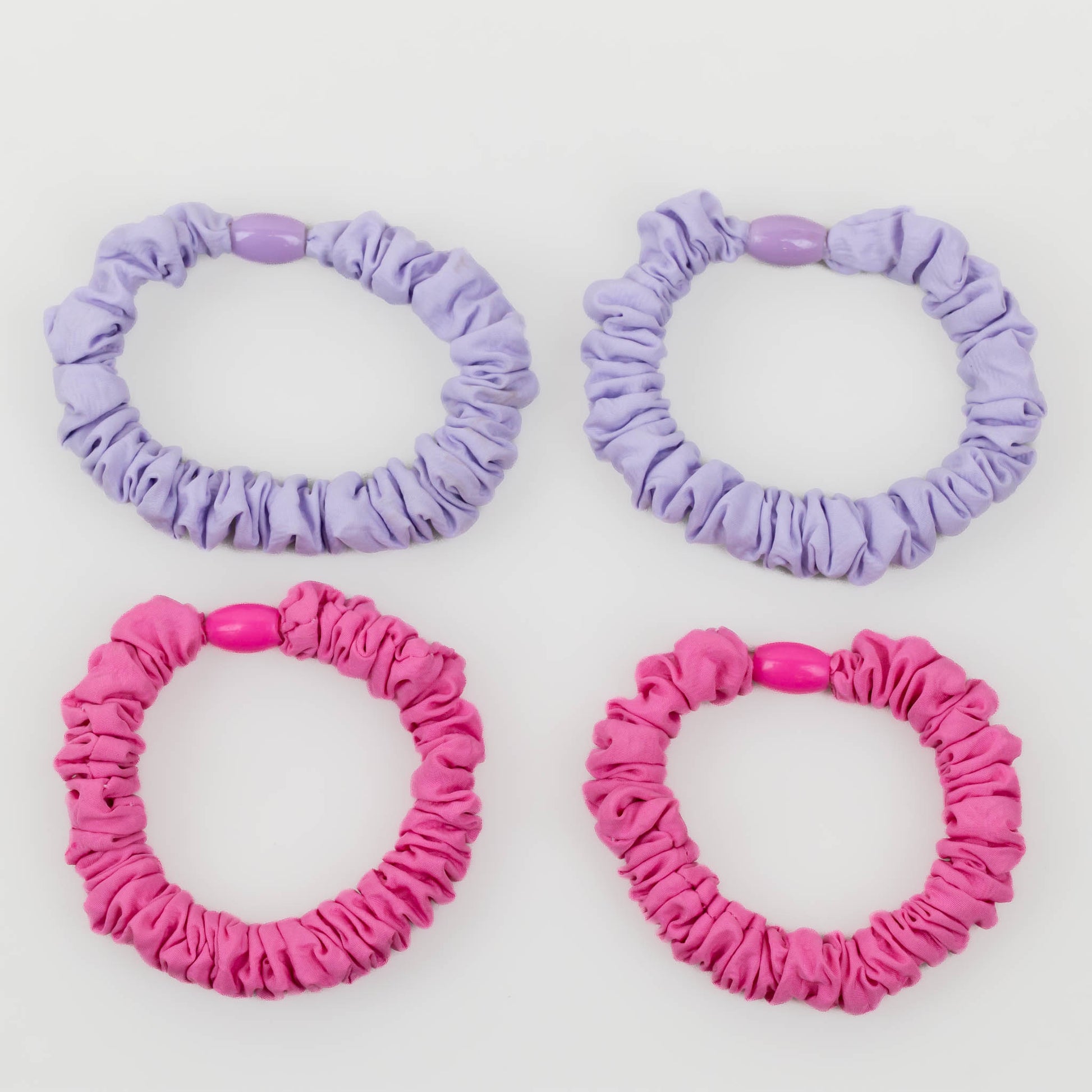 Elastice de păr tip scrunchie cu textură încrețită, grosime 1,5 cm, set 4 buc - Roz, Mov