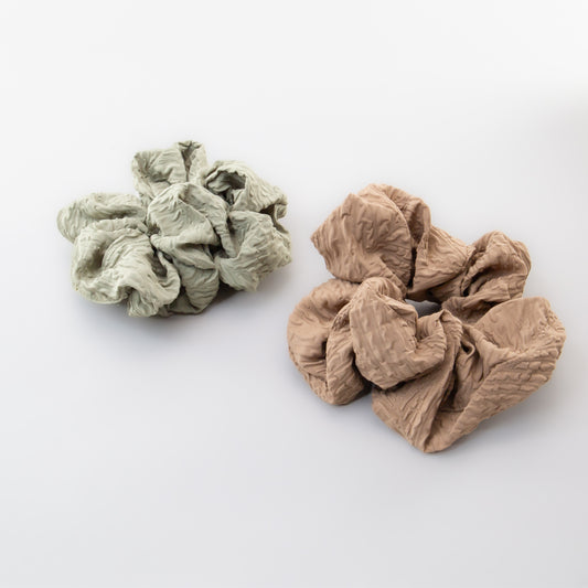 Elastice de păr tip scrunchie Earth Tones, grosime 5 cm, set 2 buc - Maro, Verde