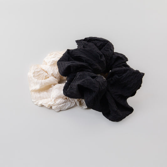 Elastice de păr tip scrunchie Earth Tones, grosime 5 cm, set 2 buc - Negru, Bej