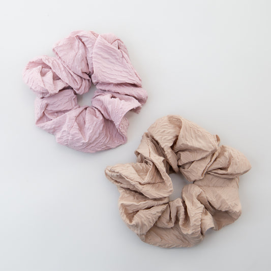 Elastice de păr tip scrunchie Earth Tones, grosime 5 cm, set 2 buc - Roz, Crem