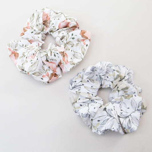 Elastice de păr tip scrunchie Flora, grosime 5 cm, set 2 buc - Galben, Portocaliu
