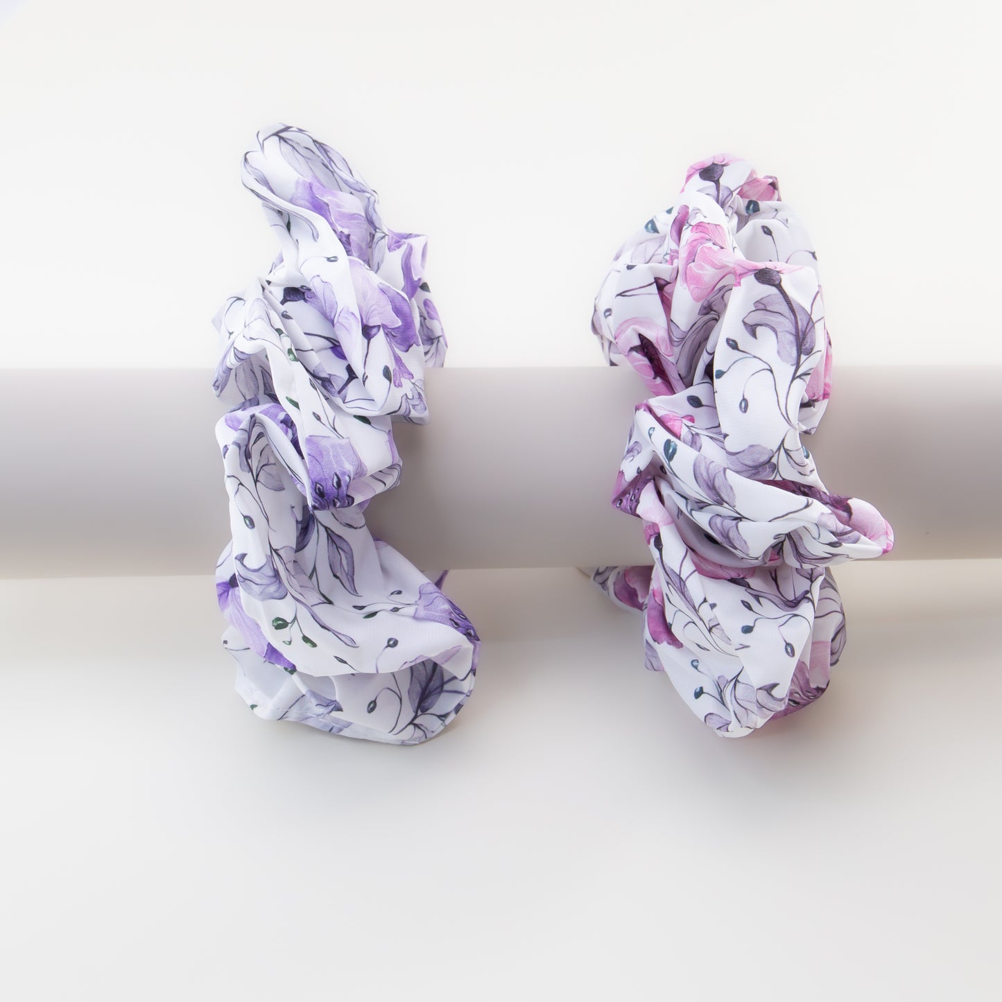 Elastice de păr tip scrunchie Flora, grosime 5 cm, set 2 buc - Roz, Mov