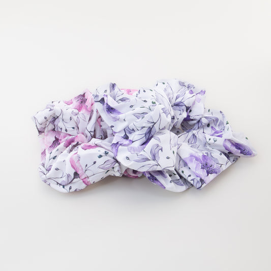 Elastice de păr tip scrunchie Flora, grosime 5 cm, set 2 buc - Roz, Mov