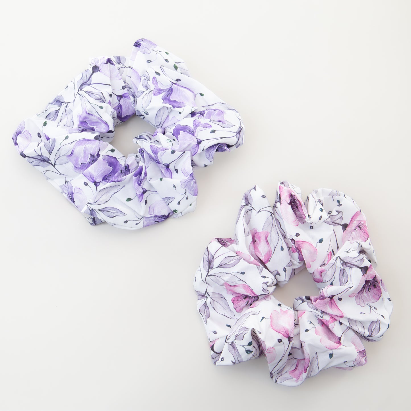 Elastice de păr tip scrunchie Flora, grosime 5 cm, set 2 buc - Roz, Mov