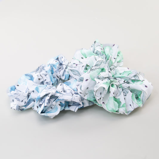 Elastice de păr tip scrunchie Flora, grosime 5 cm, set 2 buc - Verde, Albastru