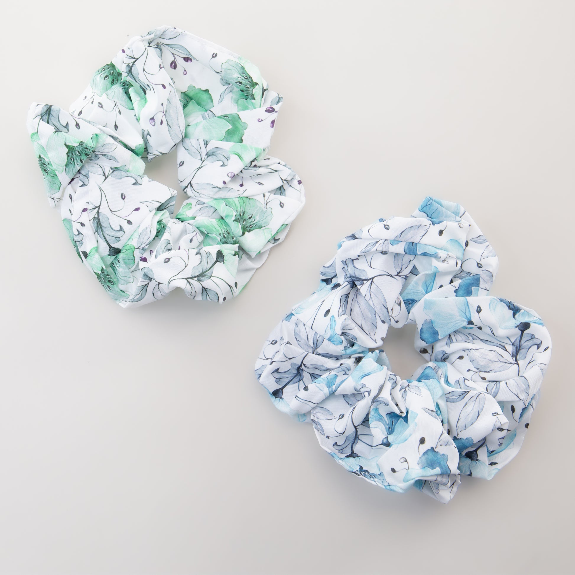 Elastice de păr tip scrunchie Flora, grosime 5 cm, set 2 buc - Verde, Albastru