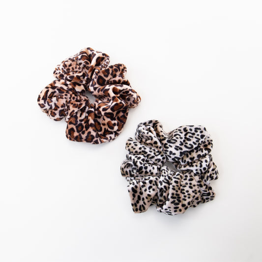 Elastice de păr tip scrunchie Jungle Chic cu textură catifelată, grosime 5 cm, set 2 buc - Maro & Negru