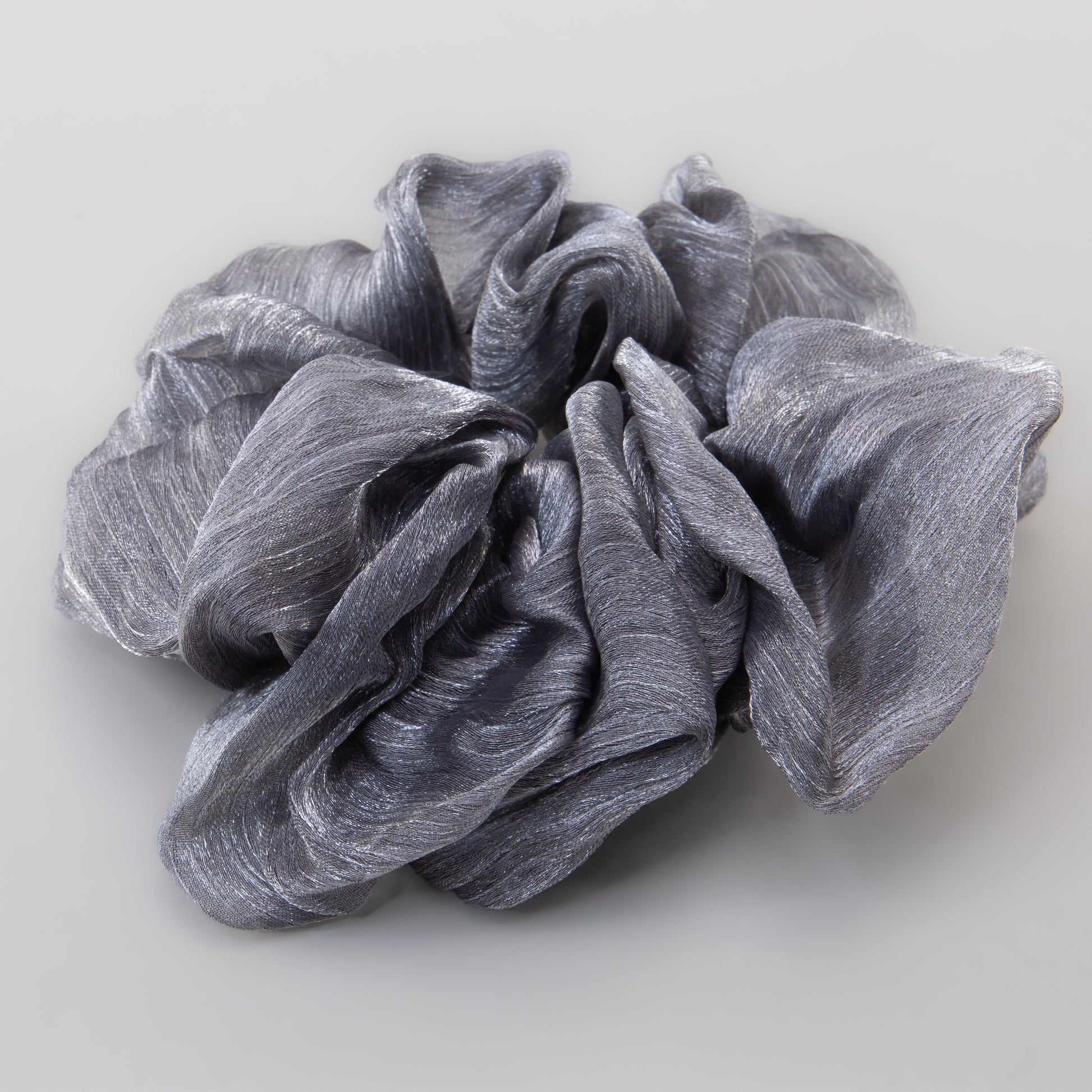 Elastice de păr tip scrunchie Lunaria cu aspect de organza, grosime 5 cm - Gri