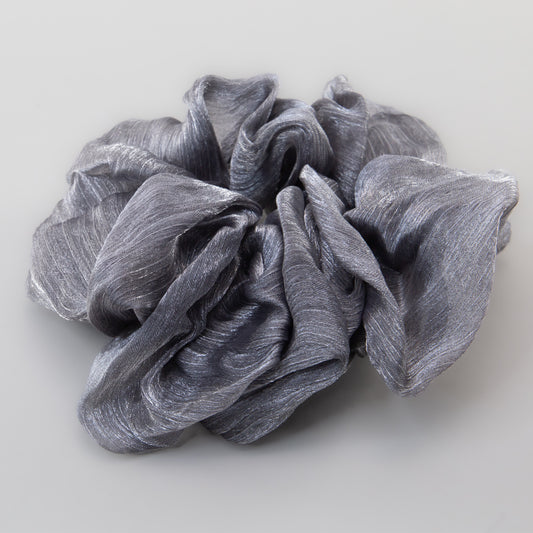 Elastice de păr tip scrunchie Lunaria cu aspect de organza, grosime 5 cm - Gri