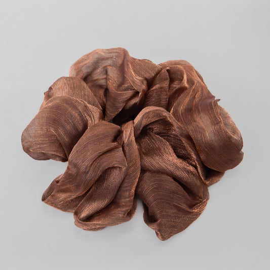 Elastice de păr tip scrunchie Lunaria cu aspect de organza, grosime 5 cm - Maro