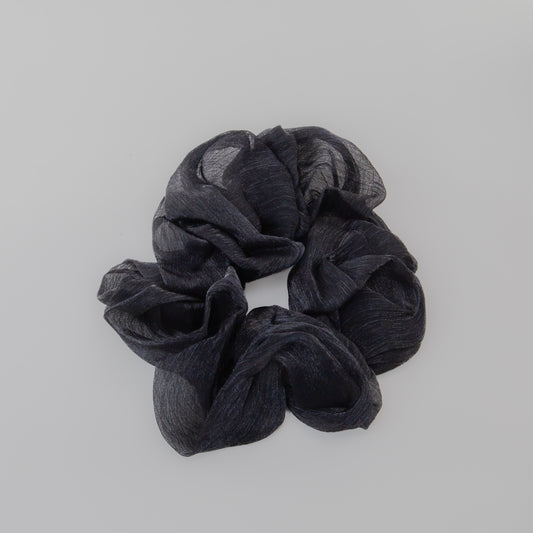 Elastice de păr tip scrunchie Lunaria cu aspect de organza, grosime 5 cm - Negru