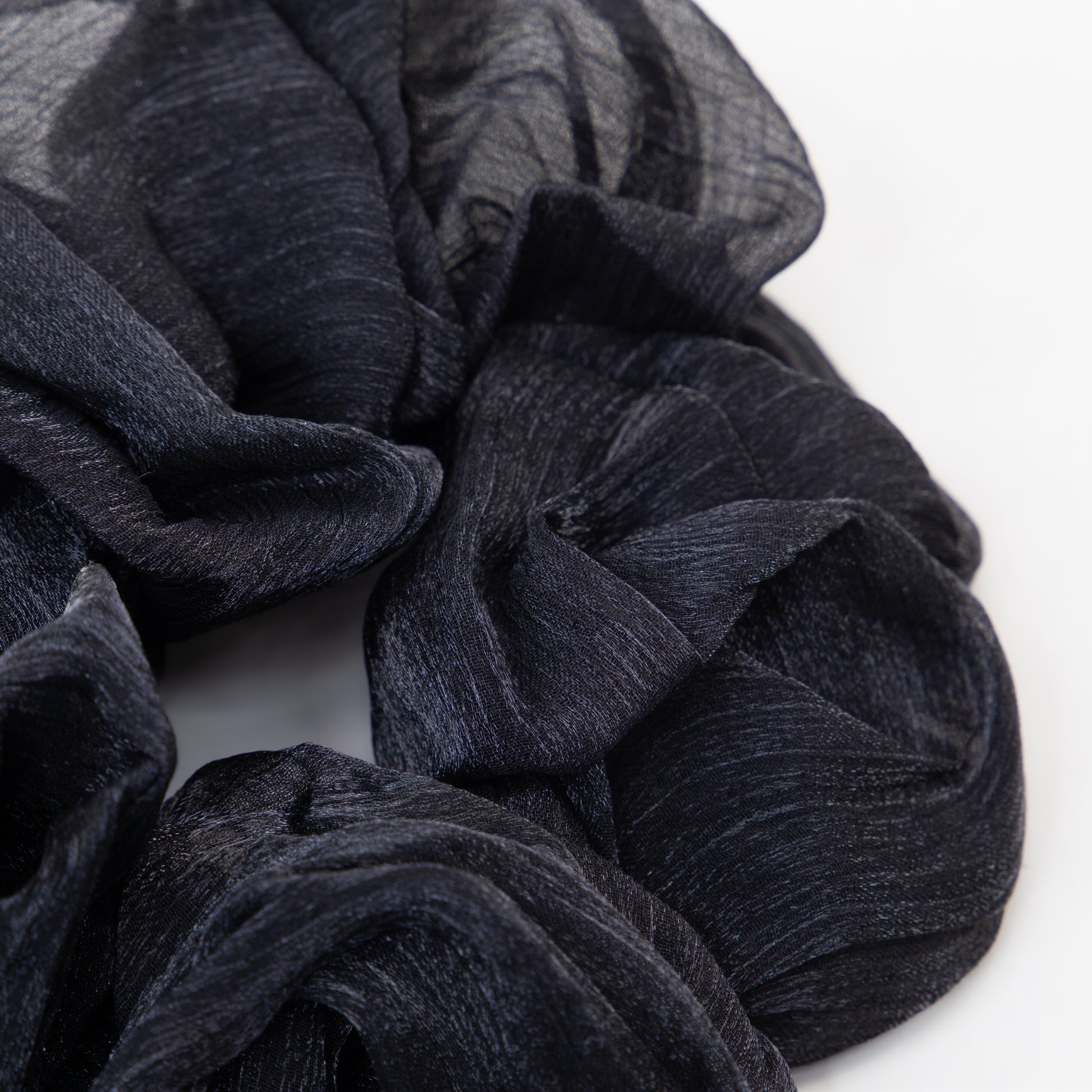 Elastice de păr tip scrunchie Lunaria cu aspect de organza, grosime 5 cm - Negru