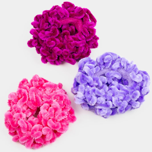 Elastice de păr tip scrunchie mari și pufoase, grosime 4,5 cm, set 2 buc - Roz, Mov