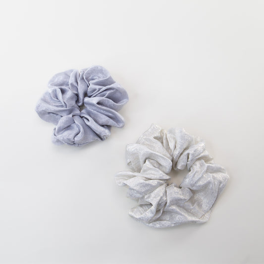 Elastice de păr tip scrunchie Shiny Mood cu efect lucios, grosime 5 cm, set 2 buc - Alb, Albastru