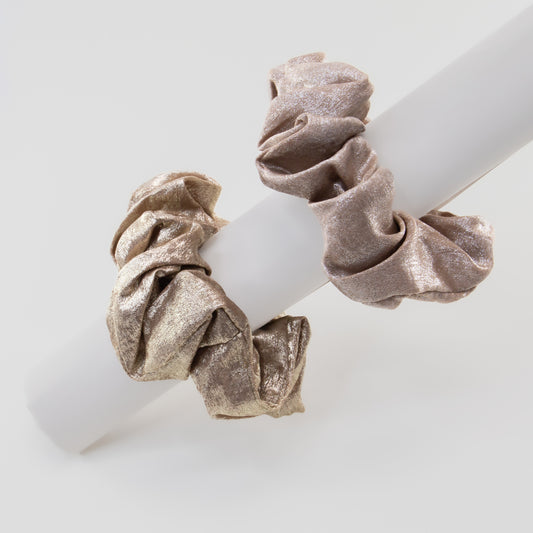Elastice de păr tip scrunchie Shiny Mood cu efect lucios, grosime 5 cm, set 2 buc - Auriu