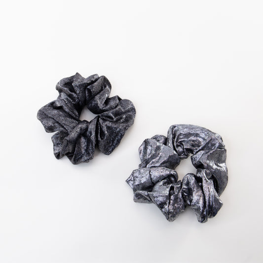 Elastice de păr tip scrunchie Shiny Mood cu efect lucios, grosime 5 cm, set 2 buc - Gri