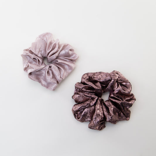 Elastice de păr tip scrunchie Shiny Mood cu efect lucios, grosime 5 cm, set 2 buc - Roz