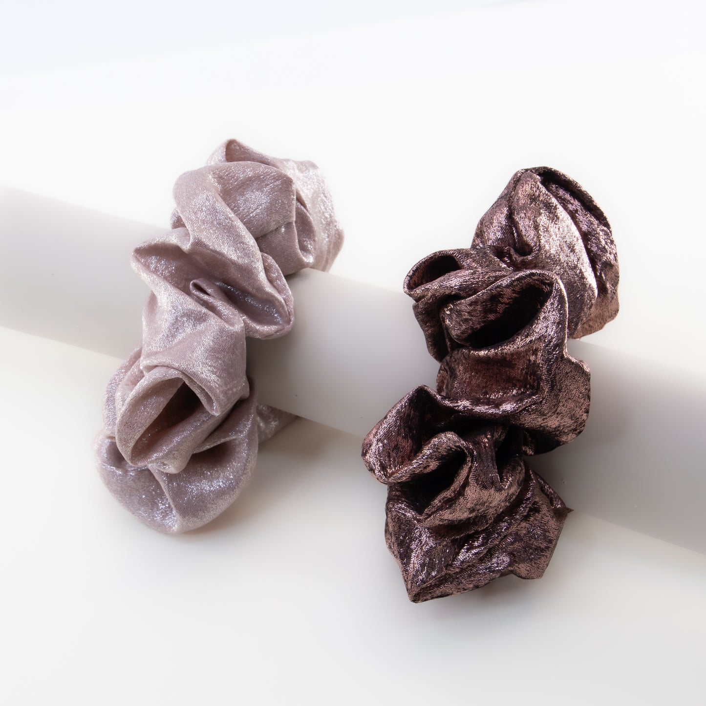 Elastice de păr tip scrunchie Shiny Mood cu efect lucios, grosime 5 cm, set 2 buc - Roz