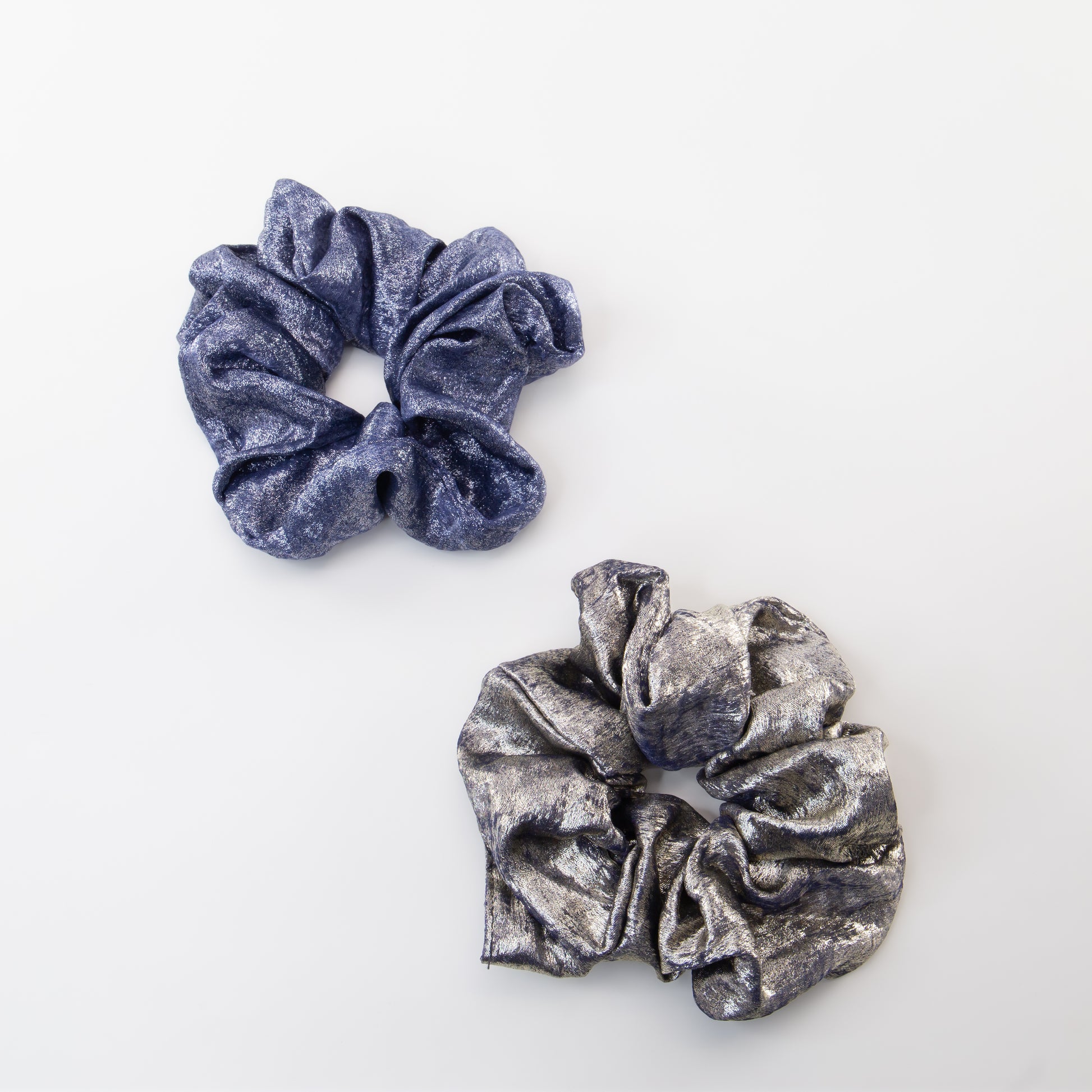 Elastice de păr tip scrunchie Shiny Mood cu efect lucios, grosime 5 cm, set 2 buc - Verde, Albastru