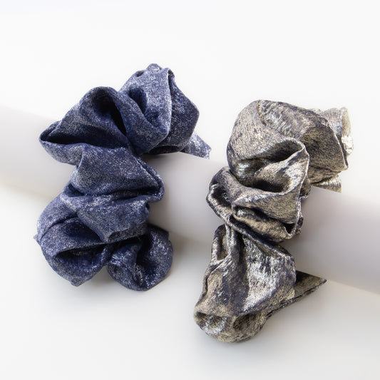 Elastice de păr tip scrunchie Shiny Mood cu efect lucios, grosime 5 cm, set 2 buc - Verde, Albastru