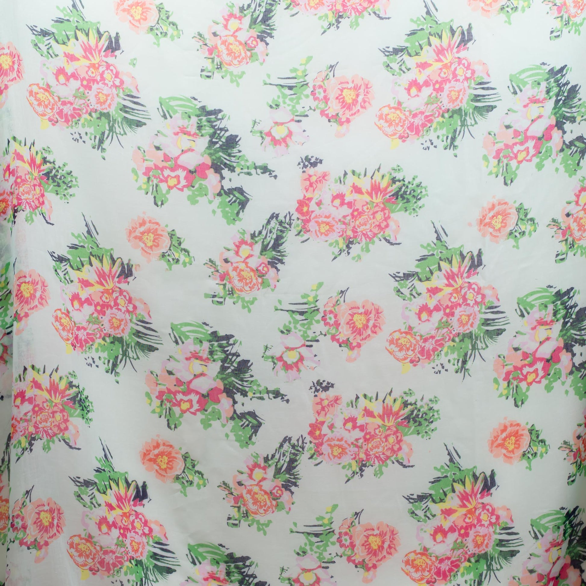 Eșarfă comodă cu imprimeu floral și forme geometrice, 190 x 110 cm - Fresh Lime Flamingo