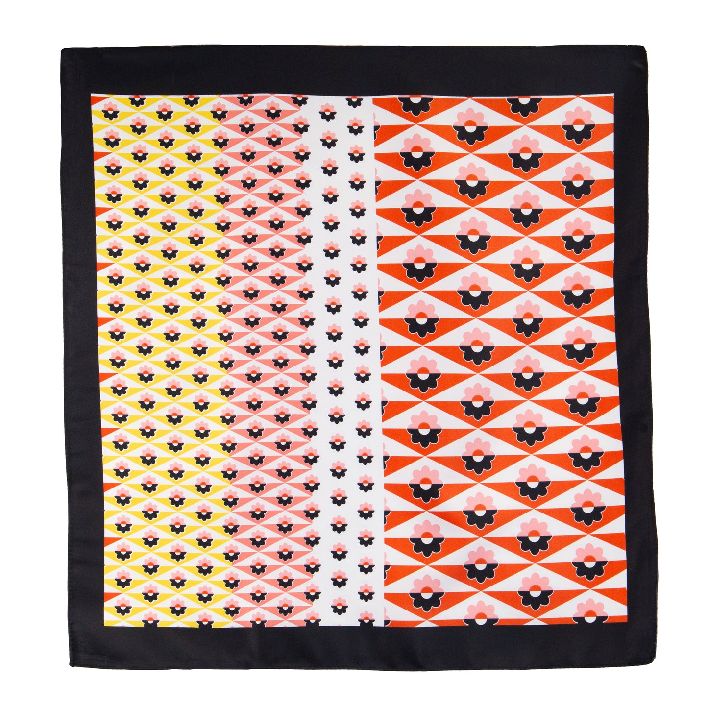 Eșarfă comodă, model floral retro, 53 x 53 cm - Negru, Alb, Roșu