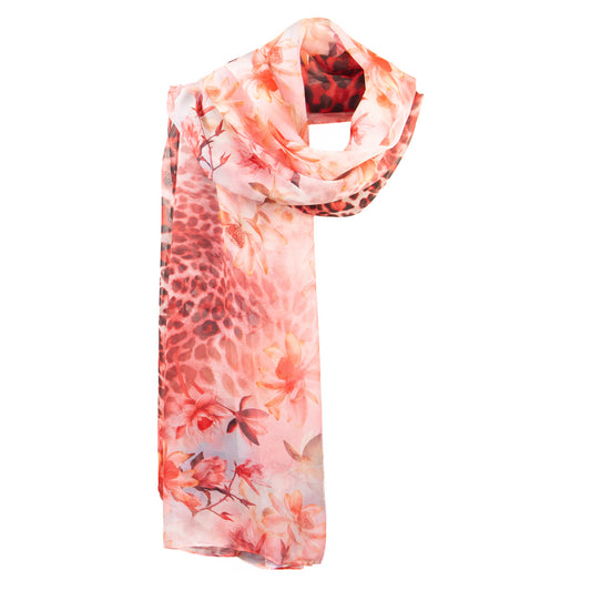 Eșarfă comodă și aerată cu efect de mătase, imprimeu exotic, 200 x 145 cm - Roșu