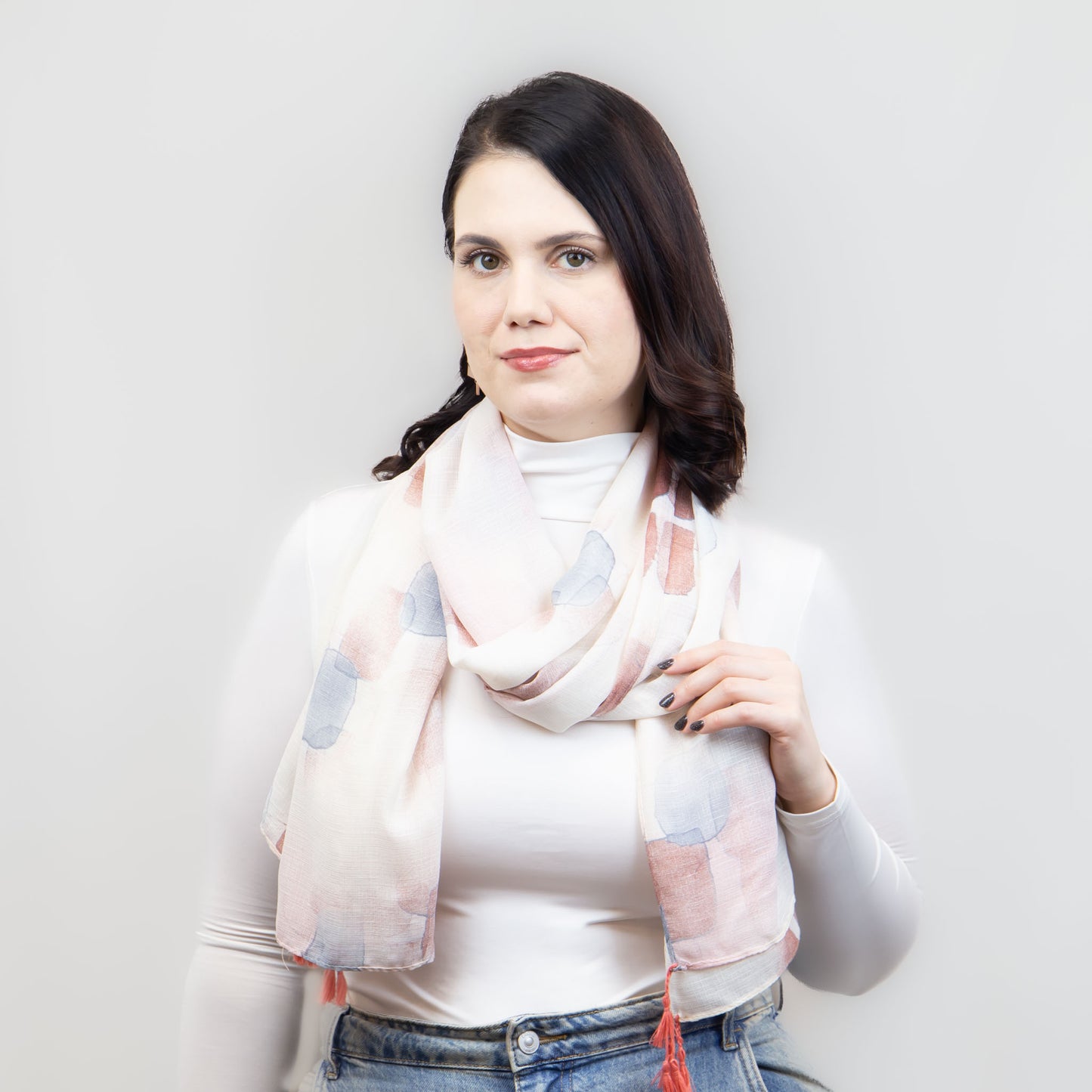 Eșarfă comodă și aerată cu imprimeu mozaic abstract, 180 x 85 cm - Cărămiziu