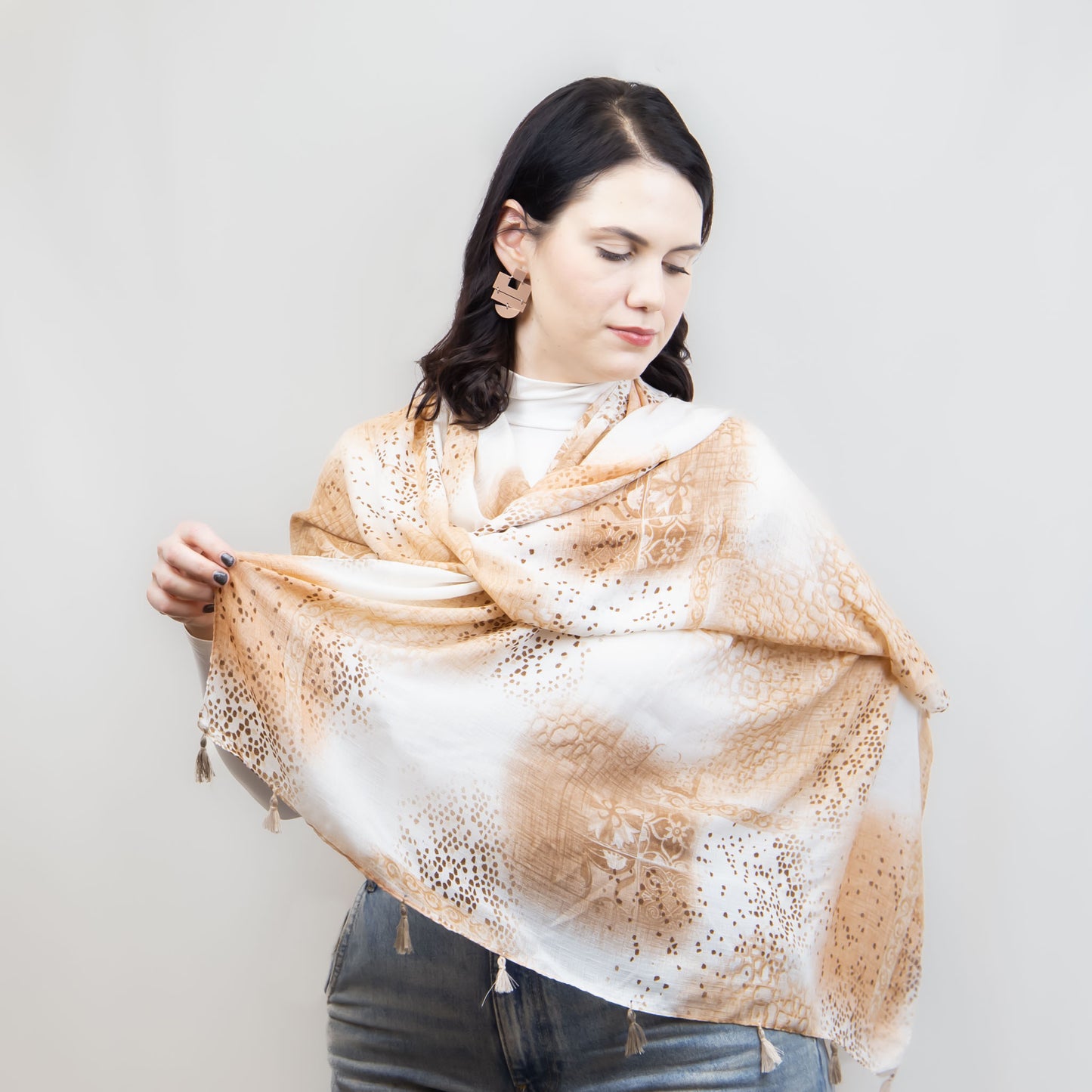 Eșarfă comodă și aerată cu imprimeu narrow streets, 175 x 85 cm - Bej