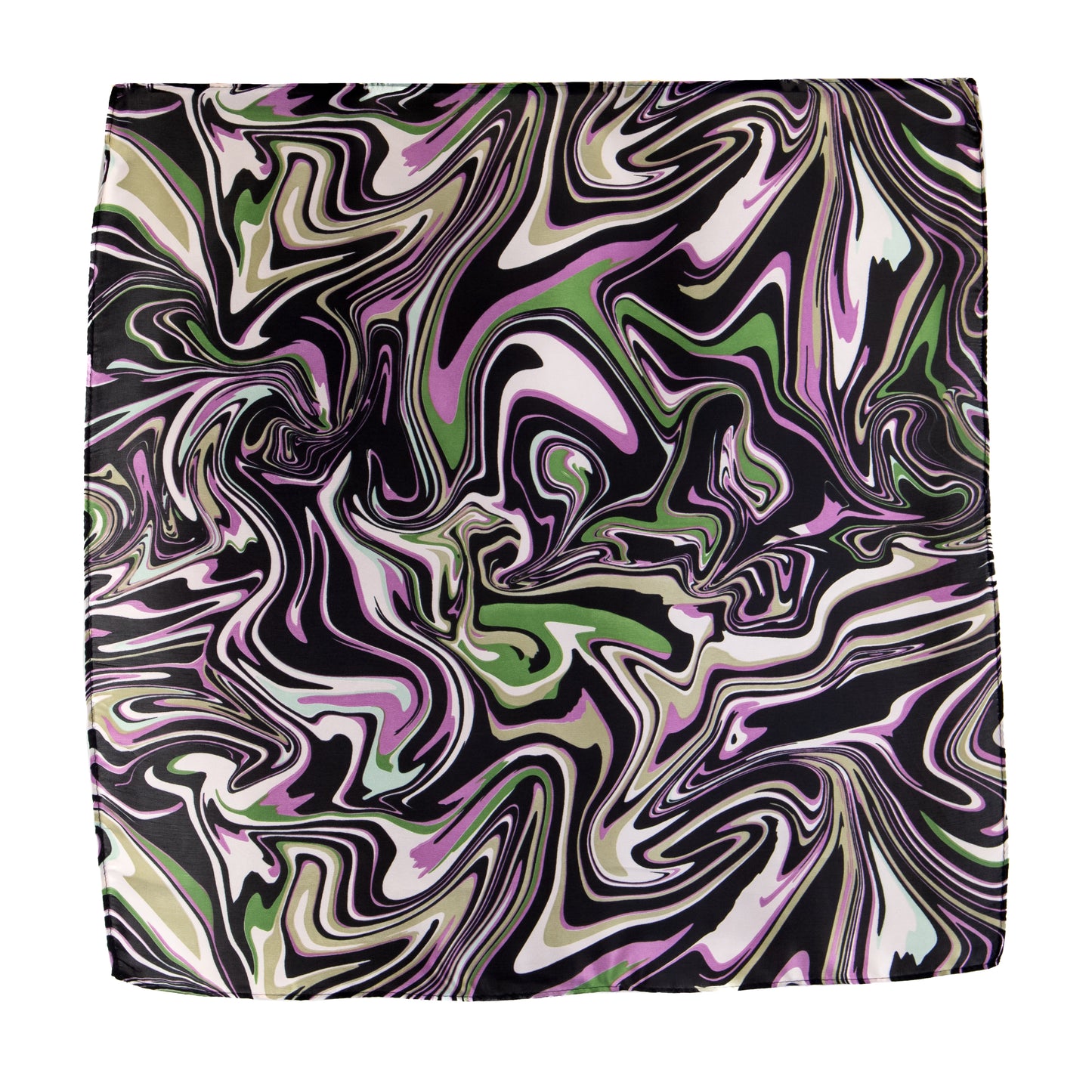 Eșarfă comodă și aerată din satin, imprimeu fluid, 51 x 51 cm - Negru, Mov, Verde