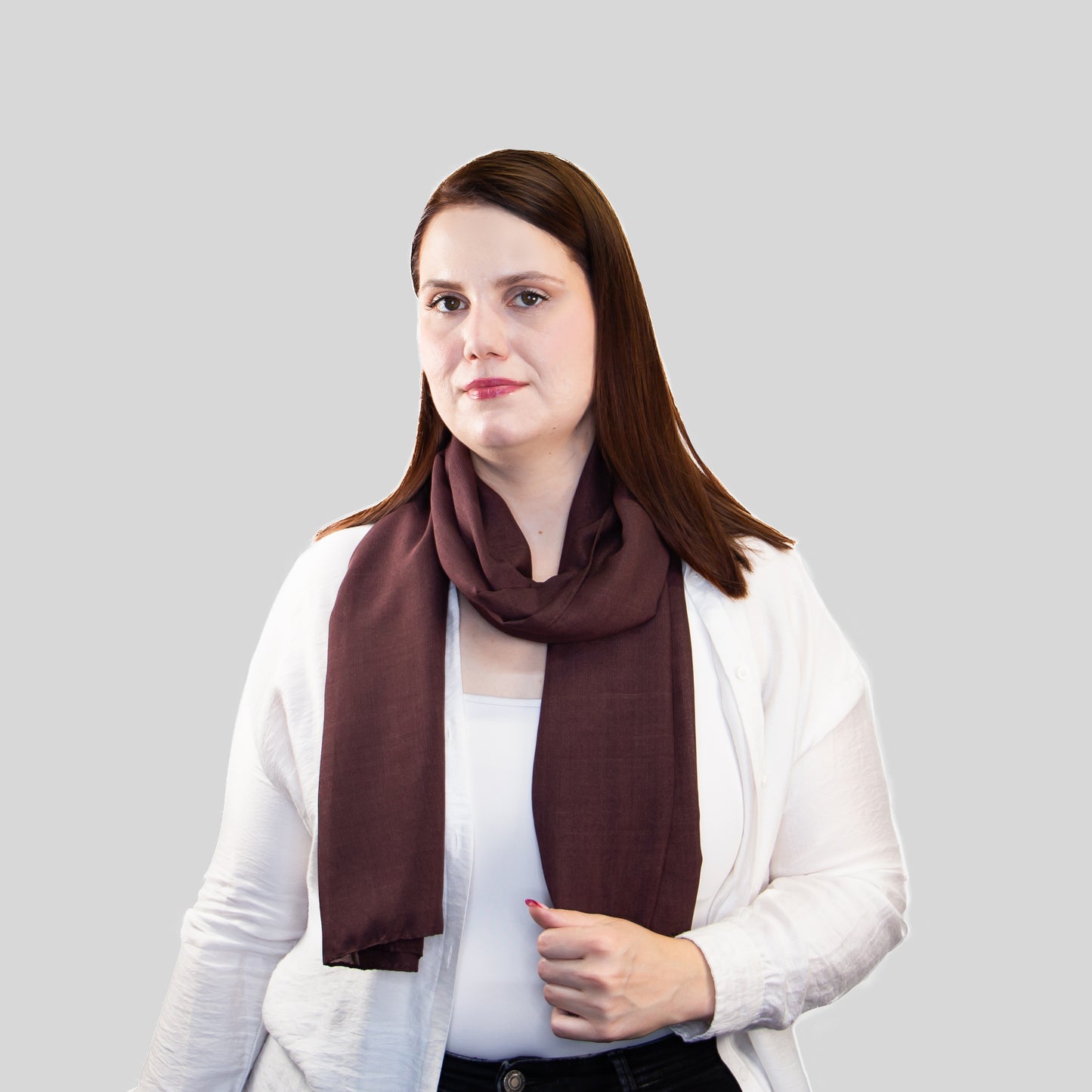 Eșarfă damă aerată, model Clasic, 180 x 80 cm - Maro Închis