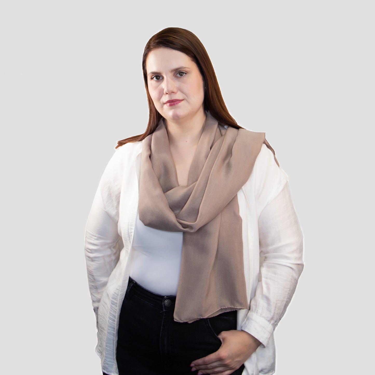 Eșarfă damă aerată, model Clasic, 180 x 80 cm - Maro