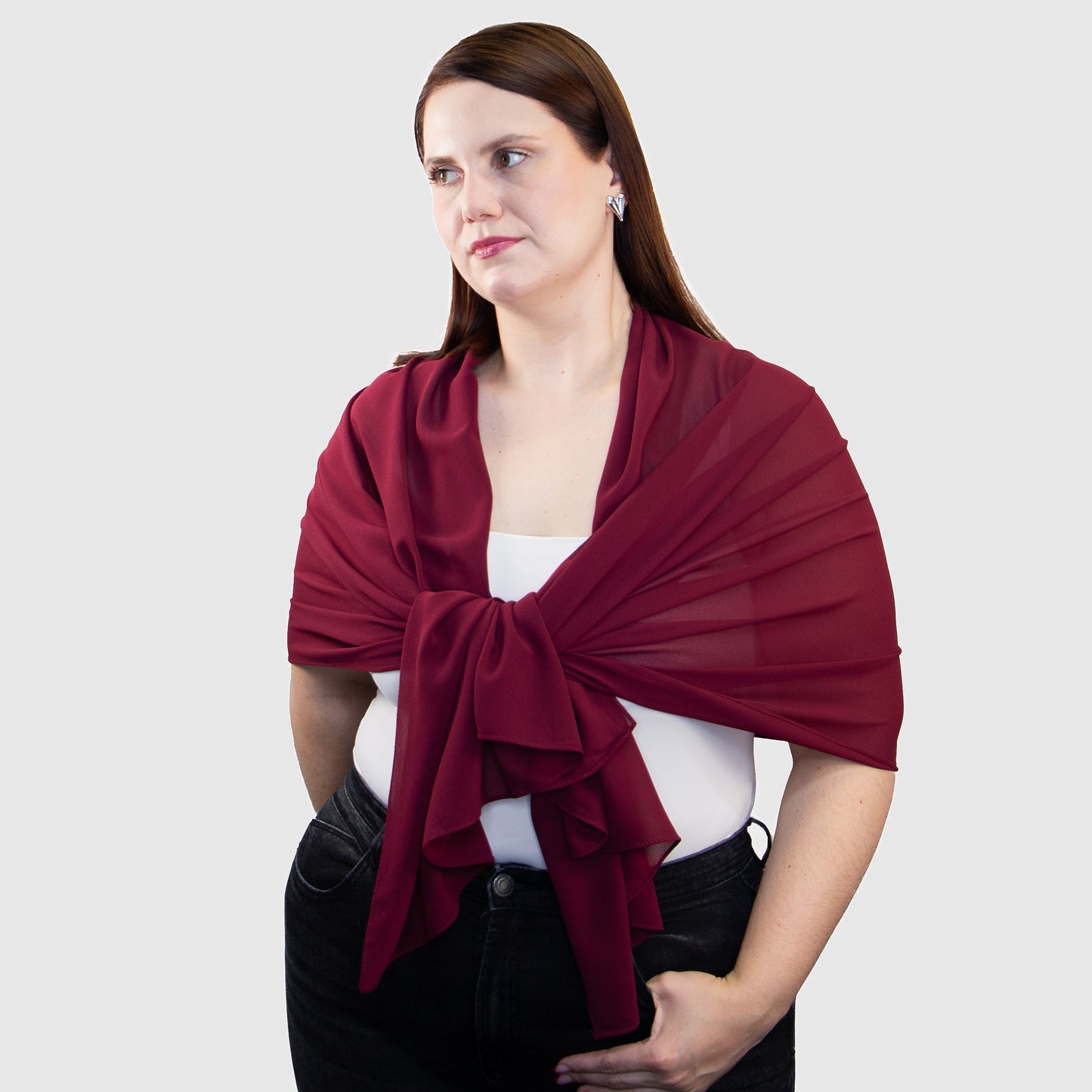 Eșarfă damă aerată, model Delicat, 175 x 65 cm - Bordo