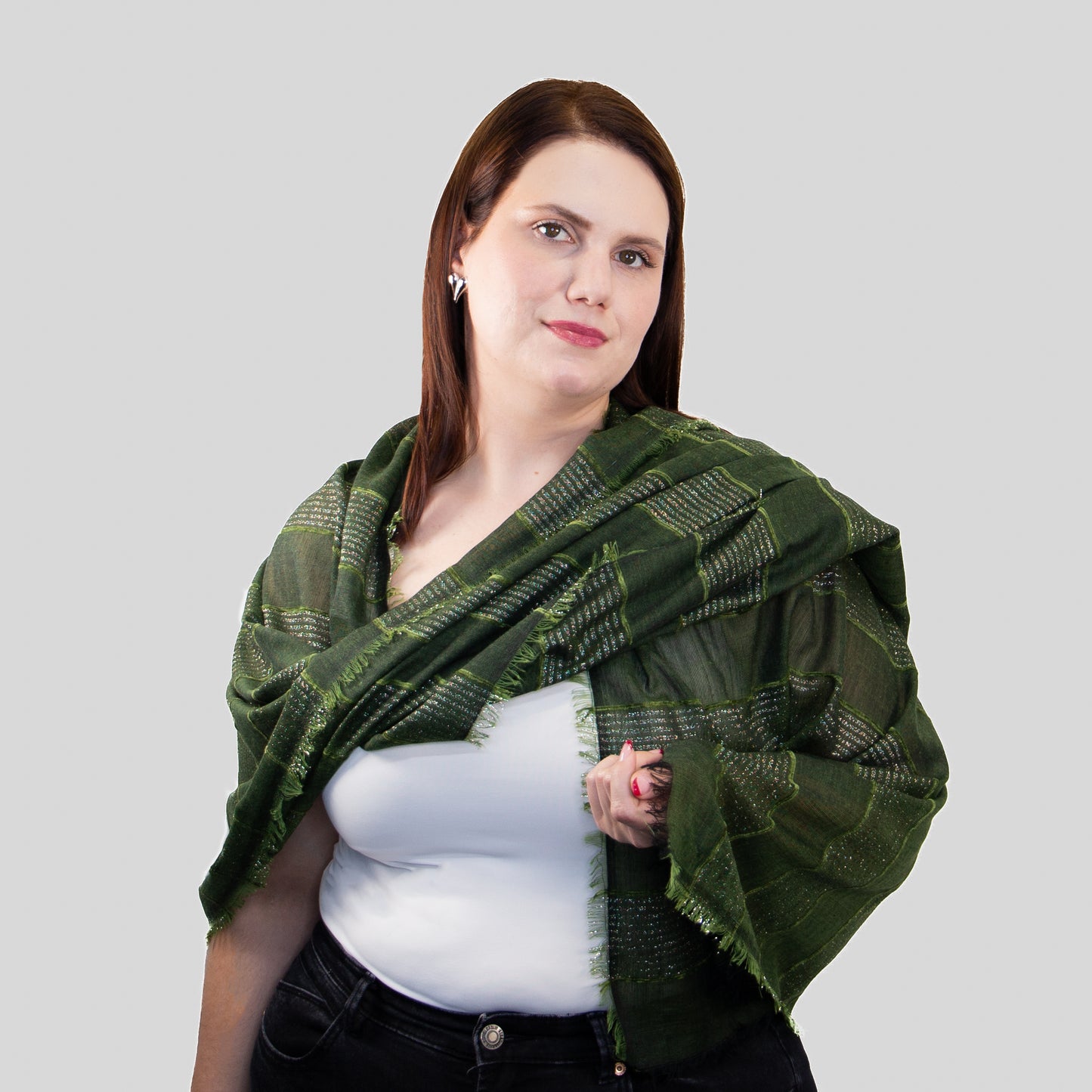 Eșarfă damă comodă cu fire strălucitoare, Luminis, 200 x 80 cm - Verde